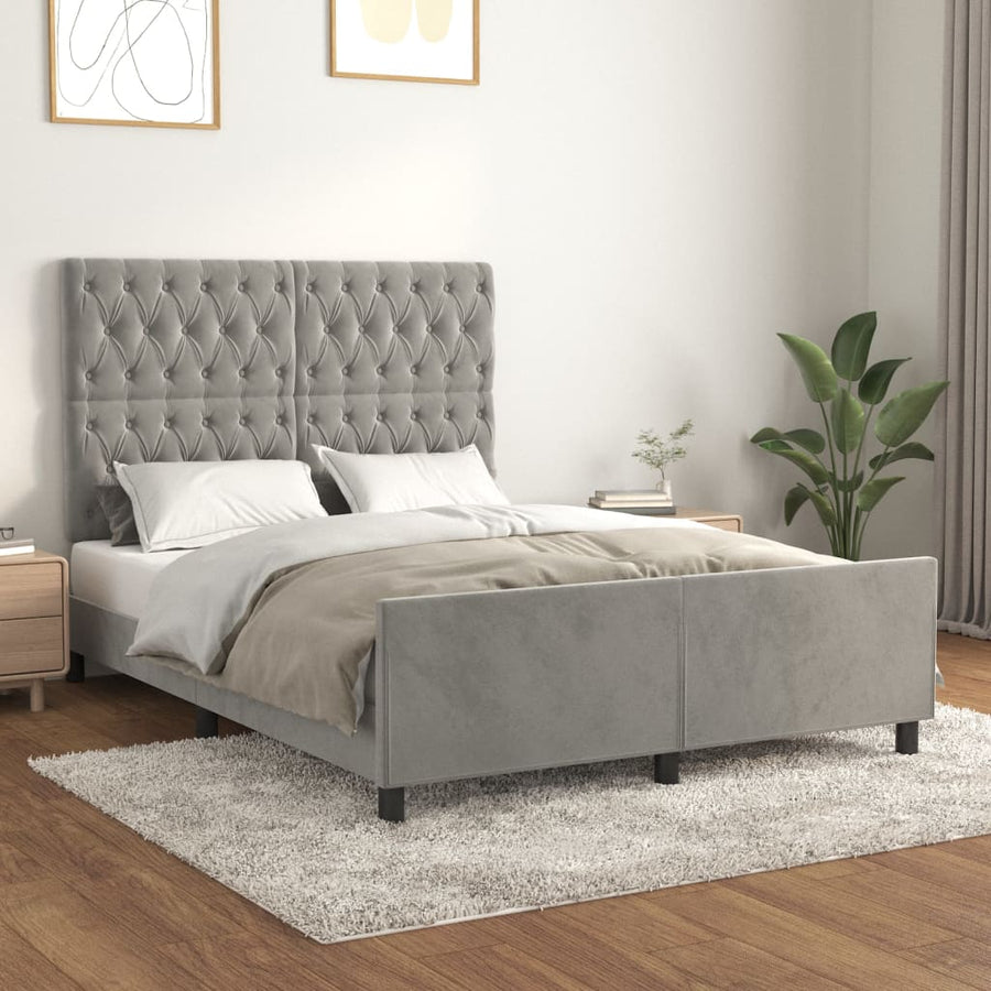Bedframe Met Hoofdeinde Fluweel Lichtgrijs 140 x 190 cm Getuft ontwerp