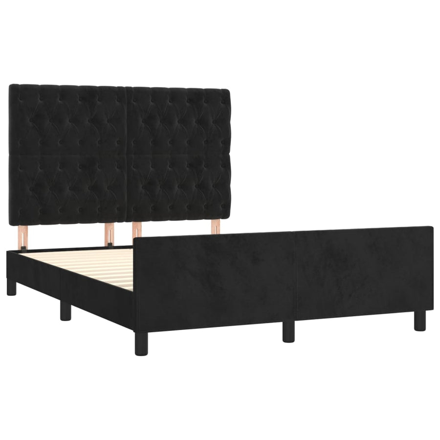 Bedframe Met Hoofdeinde Fluweel Zwart 140 x 190 cm Getuft ontwerp