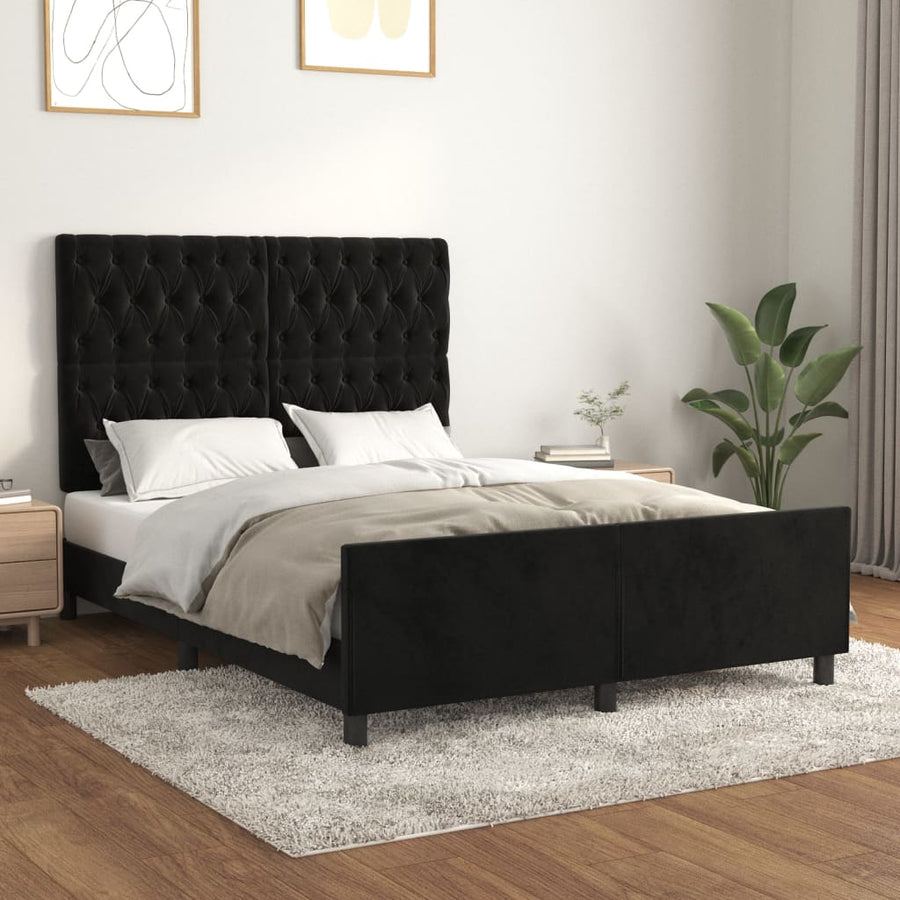 Bedframe Met Hoofdeinde Fluweel Zwart 140 x 190 cm Getuft ontwerp