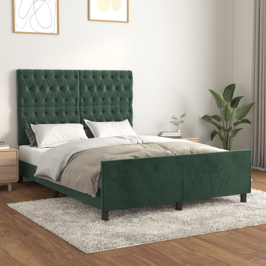 Bedframe Met Hoofdeinde Fluweel Donkergroen 140 x 190 cm Getuft ontwerp