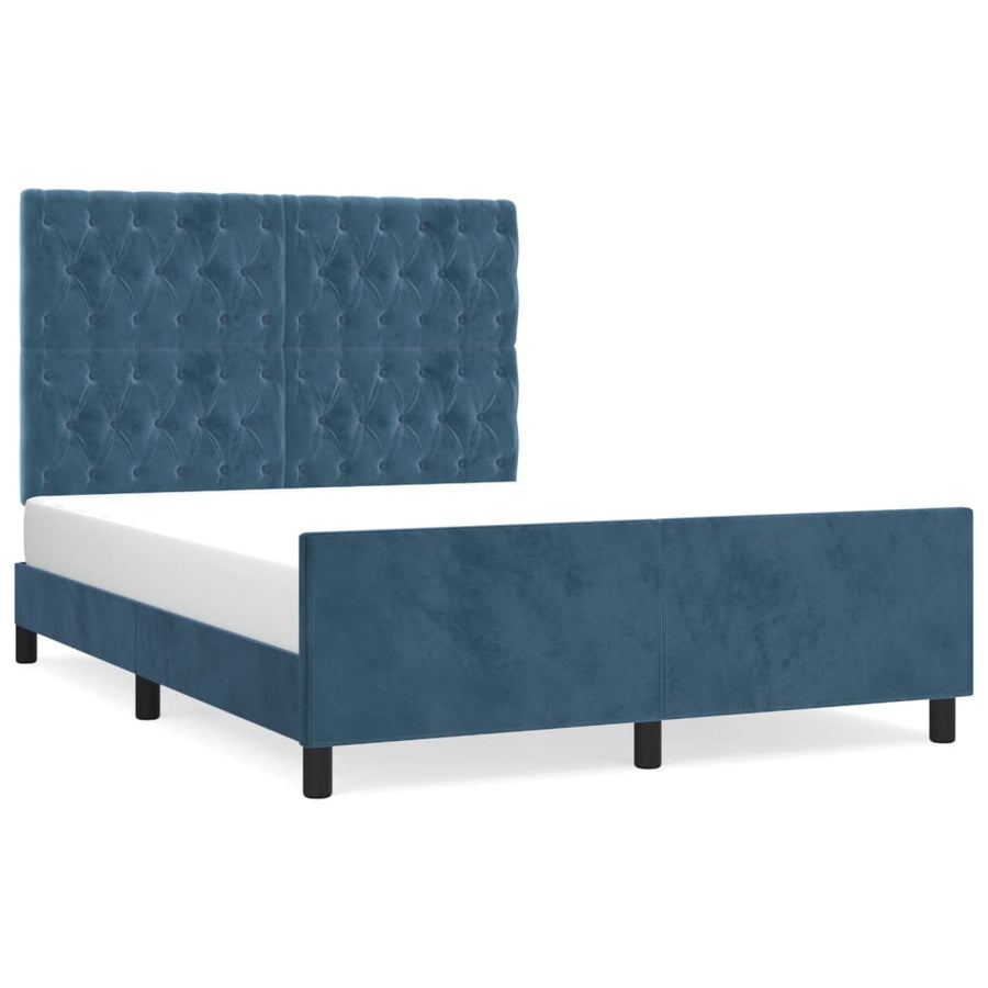 Bedframe Met Hoofdeinde Fluweel Donkerblauw 140 x 190 cm Getuft ontwerp