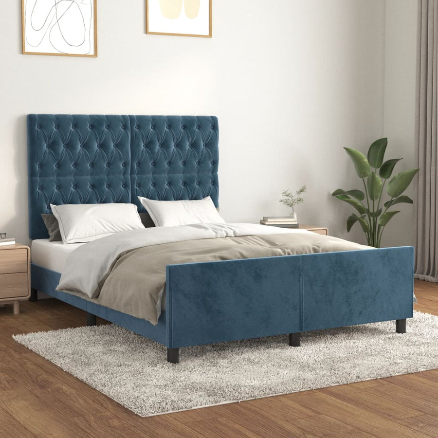 Bedframe Met Hoofdeinde Fluweel Donkerblauw 140 x 190 cm Getuft ontwerp