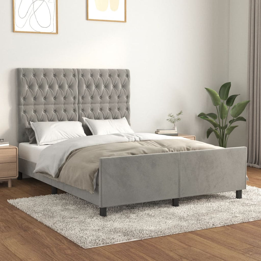 Bedframe Met Hoofdeinde Fluweel Lichtgrijs 140 x 200 cm Getuft ontwerp
