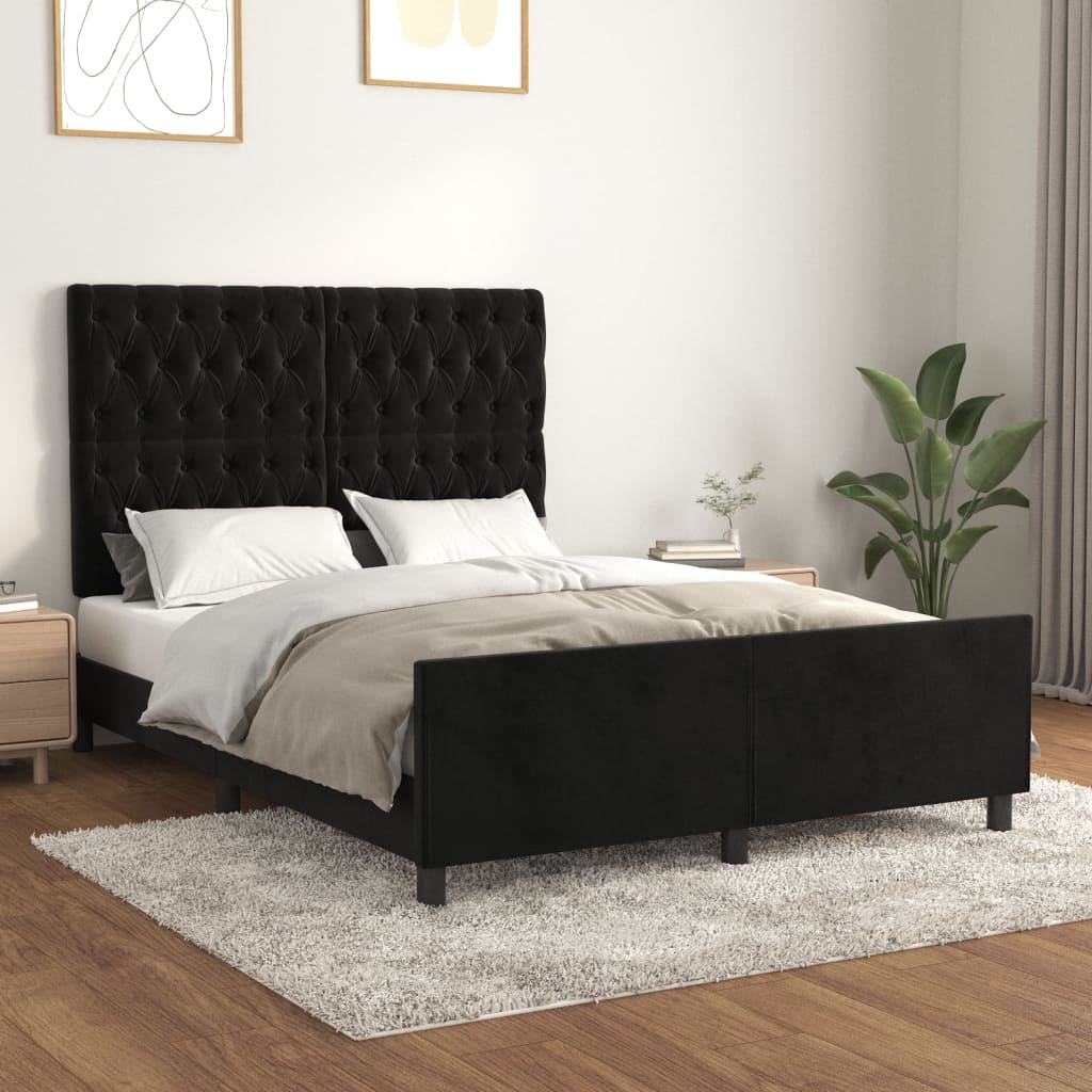 Bedframe Met Hoofdeinde Fluweel Zwart 140 x 200 cm Getuft ontwerp