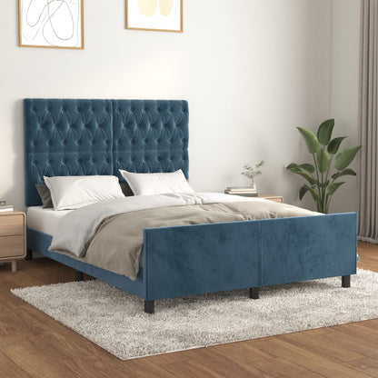 Bedframe Met Hoofdeinde Fluweel Donkerblauw 140 x 200 cm Getuft ontwerp