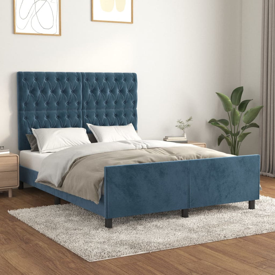 Bedframe Met Hoofdeinde Fluweel Donkerblauw 140 x 200 cm Getuft ontwerp