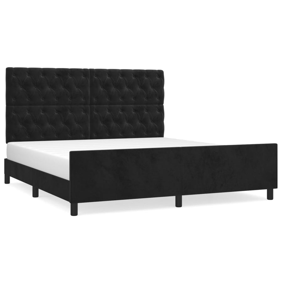 Bedframe Met Hoofdeinde Fluweel Zwart 160 x 200 cm Getuft ontwerp