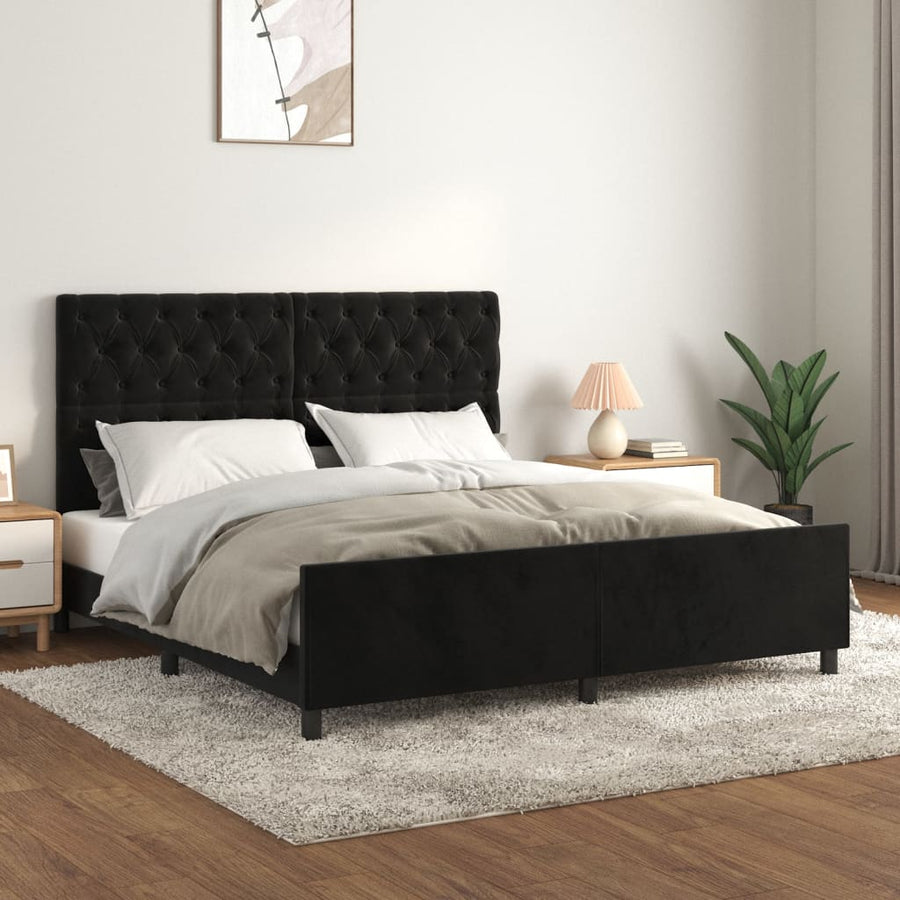 Bedframe Met Hoofdeinde Fluweel Zwart 160 x 200 cm Getuft ontwerp