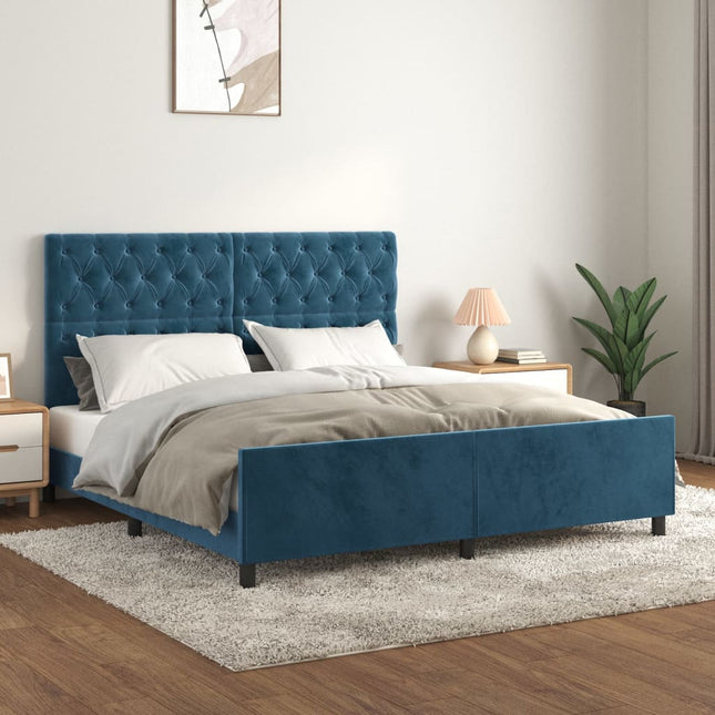 Bedframe Met Hoofdeinde Fluweel Donkerblauw 160 x 200 cm Getuft ontwerp