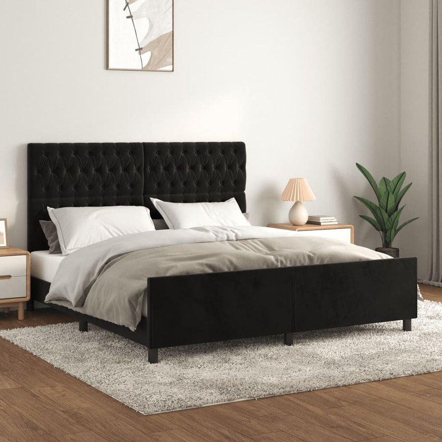 Bedframe Met Hoofdeinde Fluweel Zwart 180X200 Cm Zwart 180 x 200 cm Getuft ontwerp