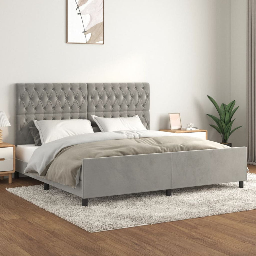 Bedframe Met Hoofdeinde Fluweel Lichtgrijs 200 x 200 cm Getuft ontwerp