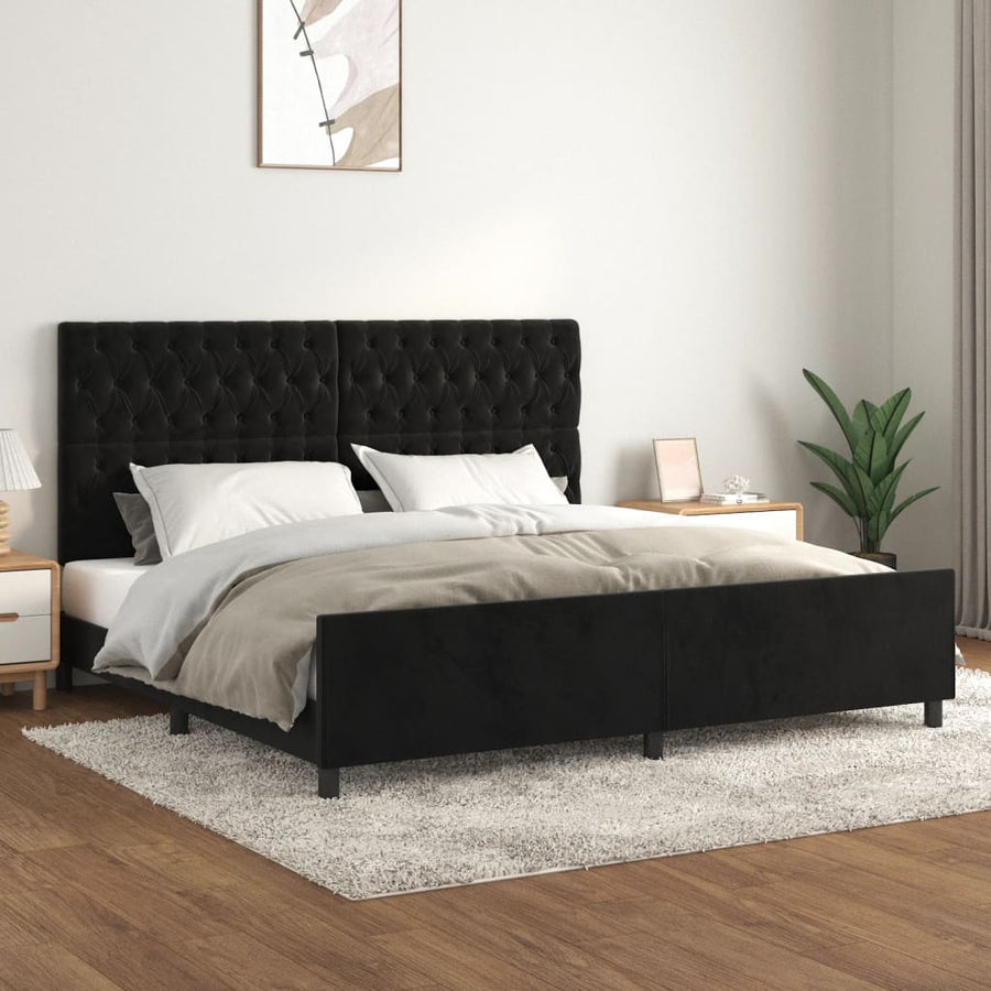 Bedframe Met Hoofdeinde Fluweel Zwart 200 x 200 cm Getuft ontwerp