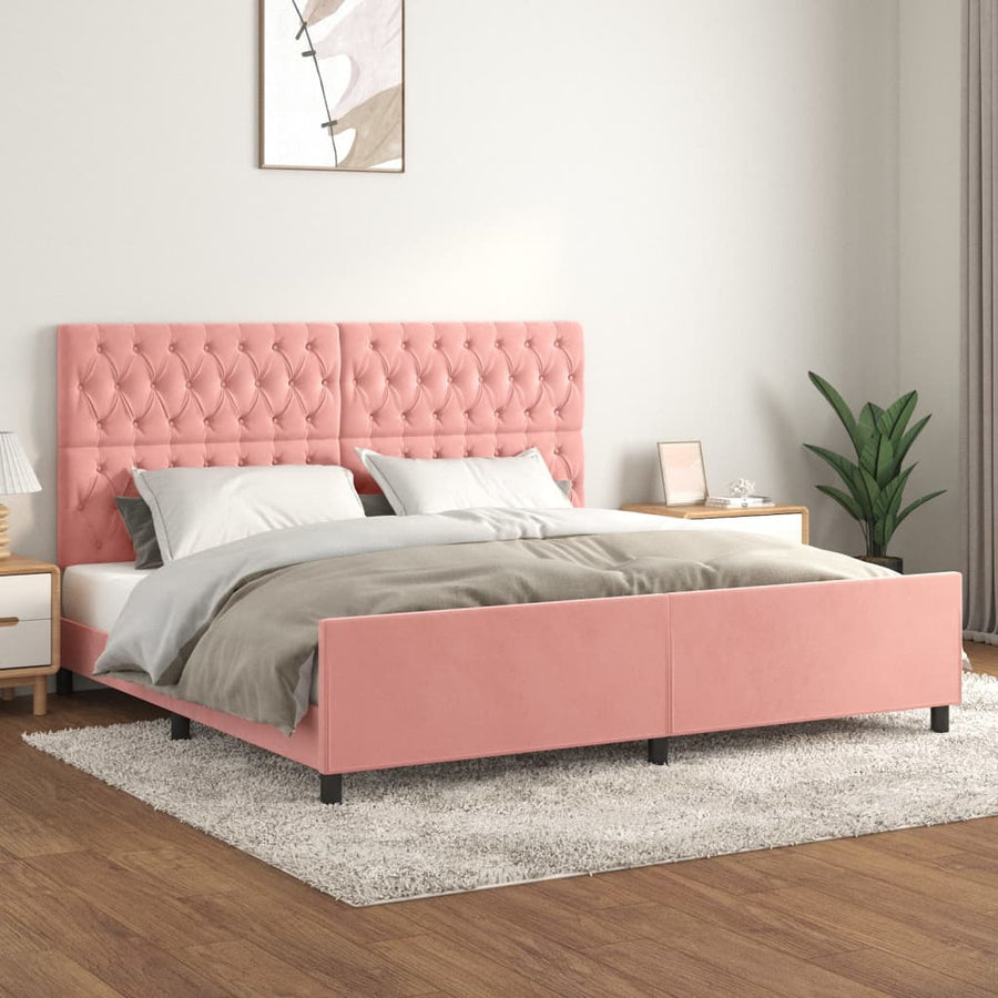 Bedframe Met Hoofdeinde Fluweel Roze 200 x 200 cm Getuft ontwerp
