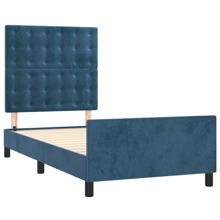 Bedframe Met Hoofdeinde Fluweel Donkerblauw 80 x 200 cm Knopen