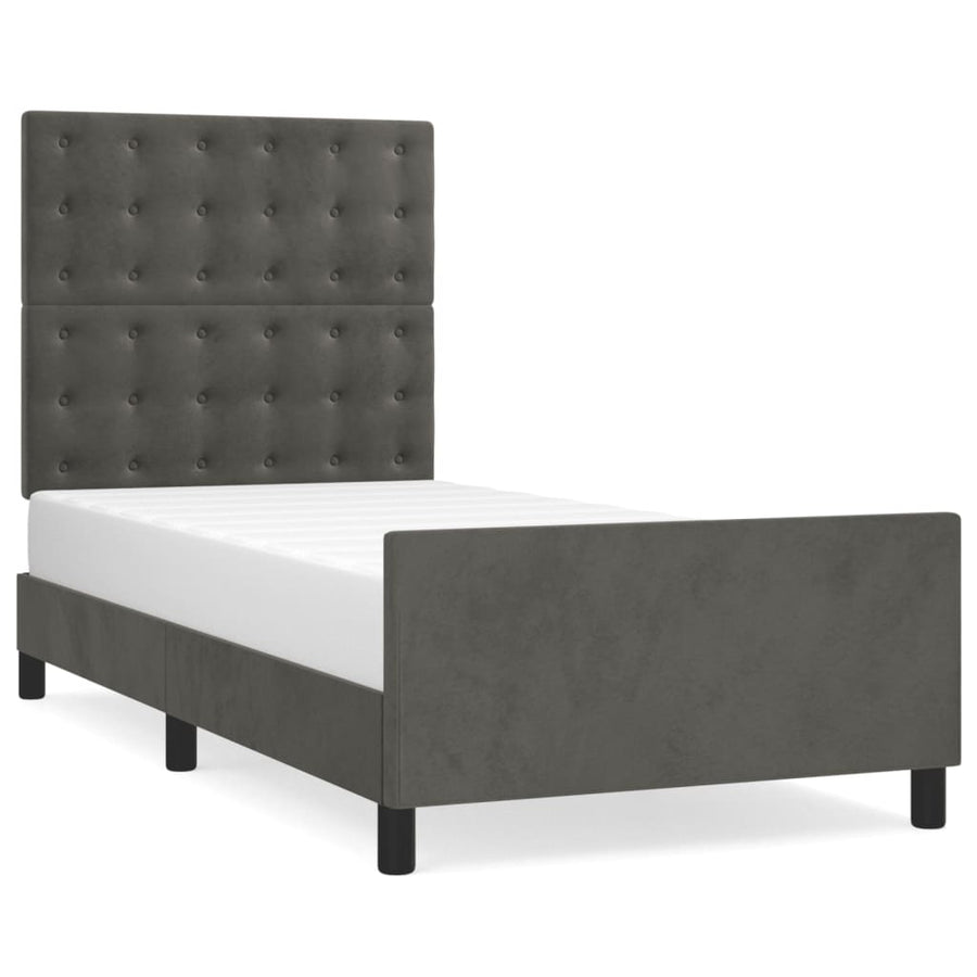Bedframe Met Hoofdeinde Fluweel Donkergrijs 90 x 190 cm Knopen