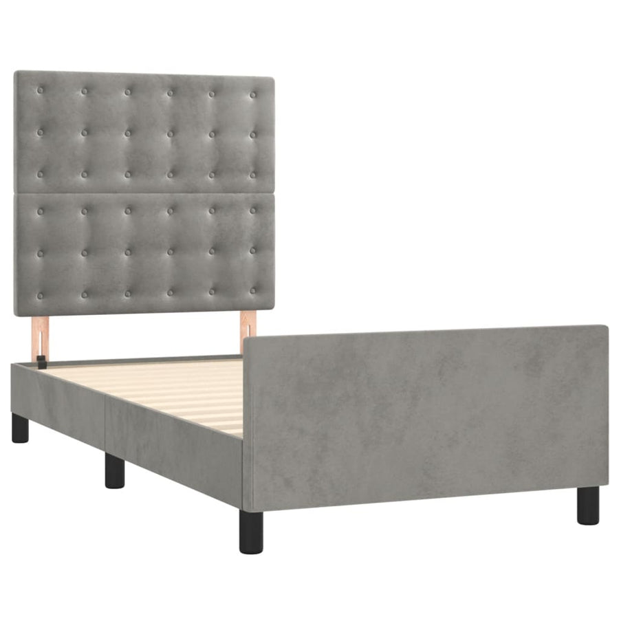 Bedframe Met Hoofdeinde Fluweel Lichtgrijs 90 x 200 cm Knopen
