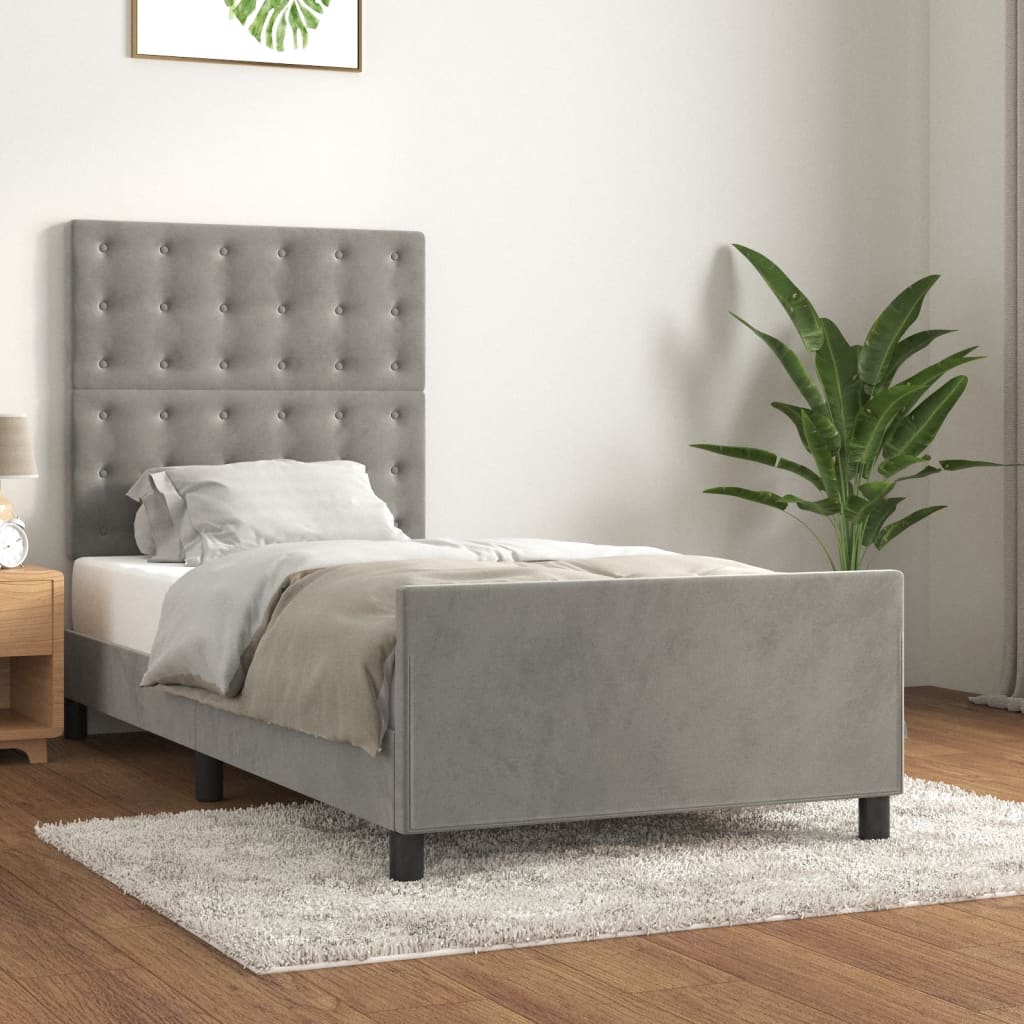 Bedframe Met Hoofdeinde Fluweel Lichtgrijs 90 x 200 cm Knopen