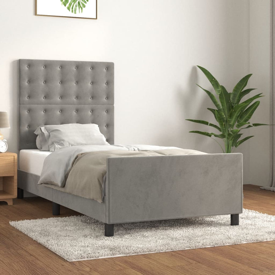 Bedframe Met Hoofdeinde Fluweel Lichtgrijs 90 x 200 cm Knopen