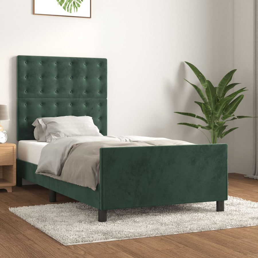 Bedframe Met Hoofdeinde Fluweel Donkergroen 90X200 Cm Donkergroen 90 x 200 cm Knopen