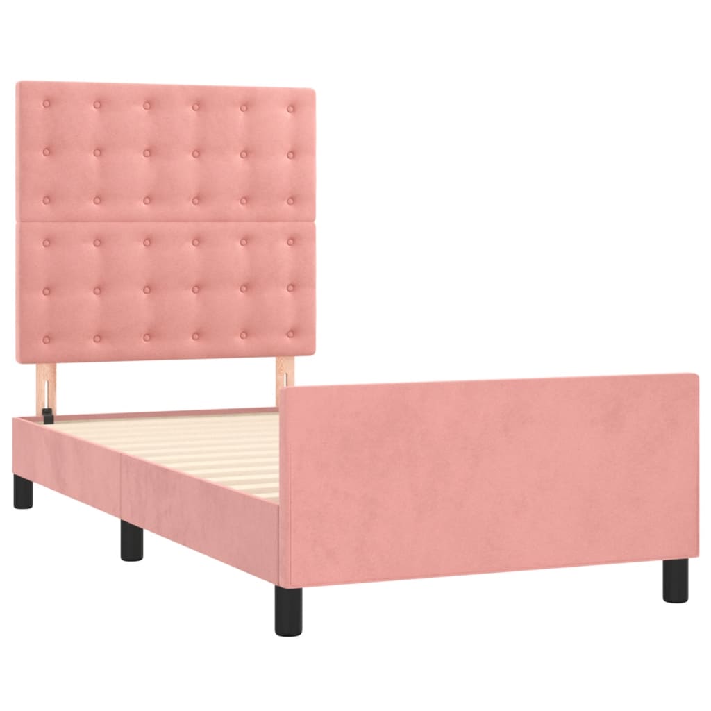 Bedframe Met Hoofdeinde Fluweel Roze 90X200 Cm 90 x 200 cm Knopen