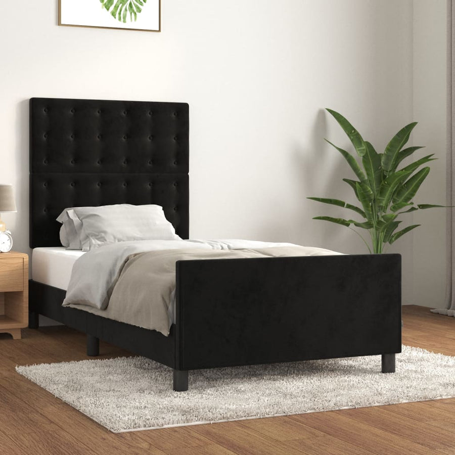 Bedframe Met Hoofdeinde Fluweel Zwart 100 x 200 cm Knopen