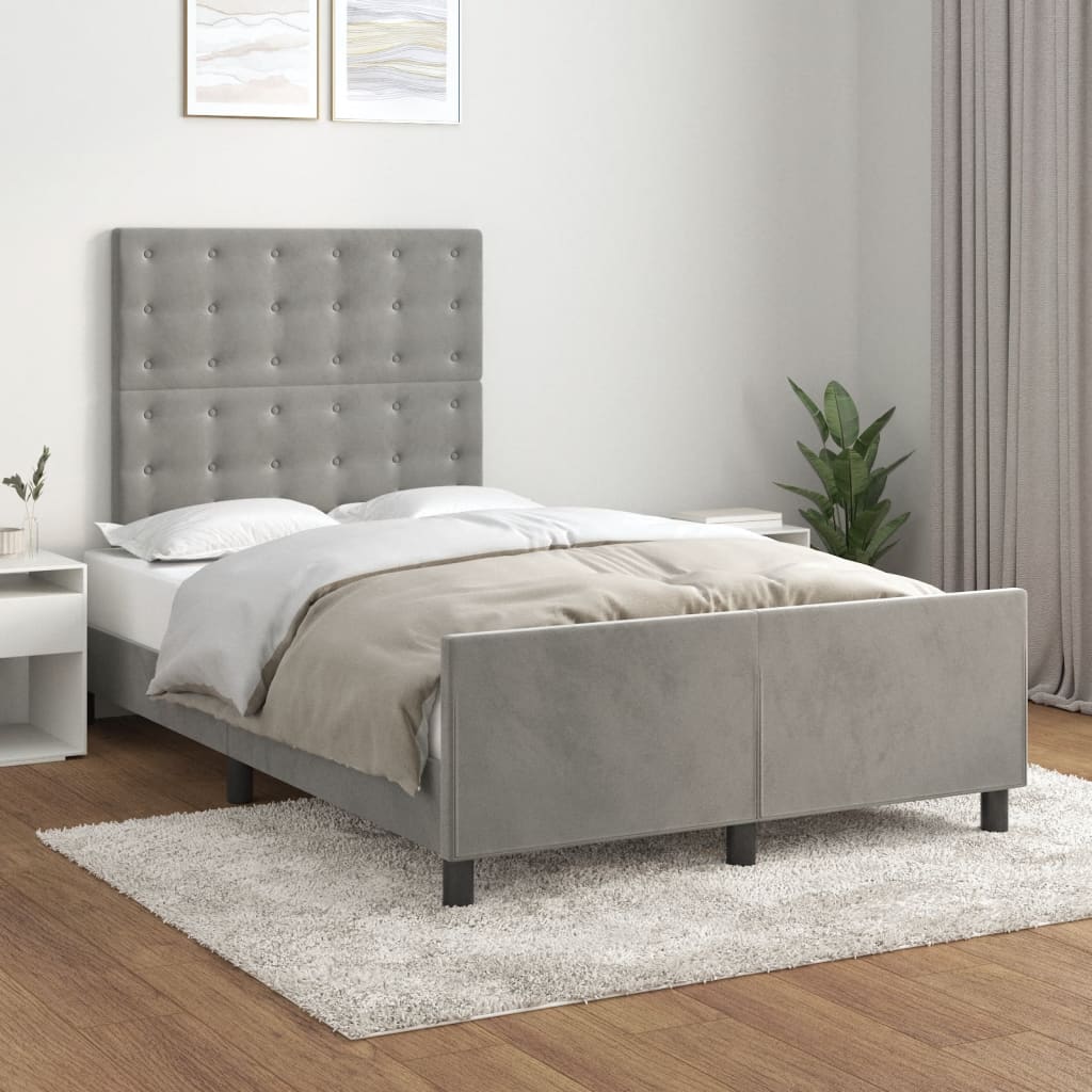Bedframe Met Hoofdeinde Fluweel Lichtgrijs 120 x 200 cm Knopen
