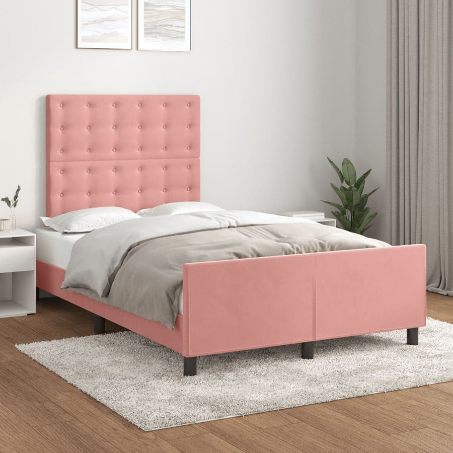 Bedframe Met Hoofdeinde Fluweel Roze 120 x 200 cm Knopen
