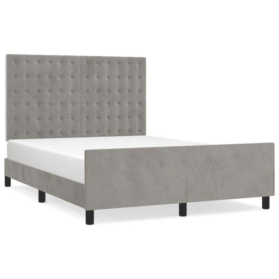 Bedframe Met Hoofdeinde Fluweel Lichtgrijs 140 x 190 cm Knopen