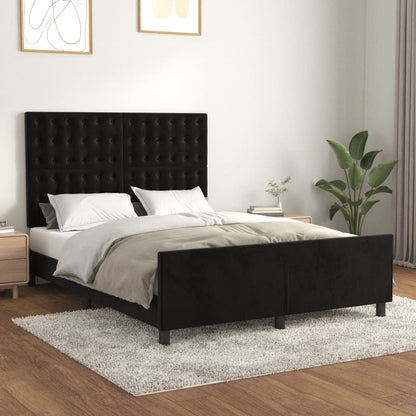Bedframe Met Hoofdeinde Fluweel Zwart 140 x 190 cm Knopen
