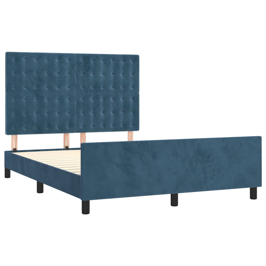 Bedframe Met Hoofdeinde Fluweel Donkerblauw 140 x 190 cm Knopen