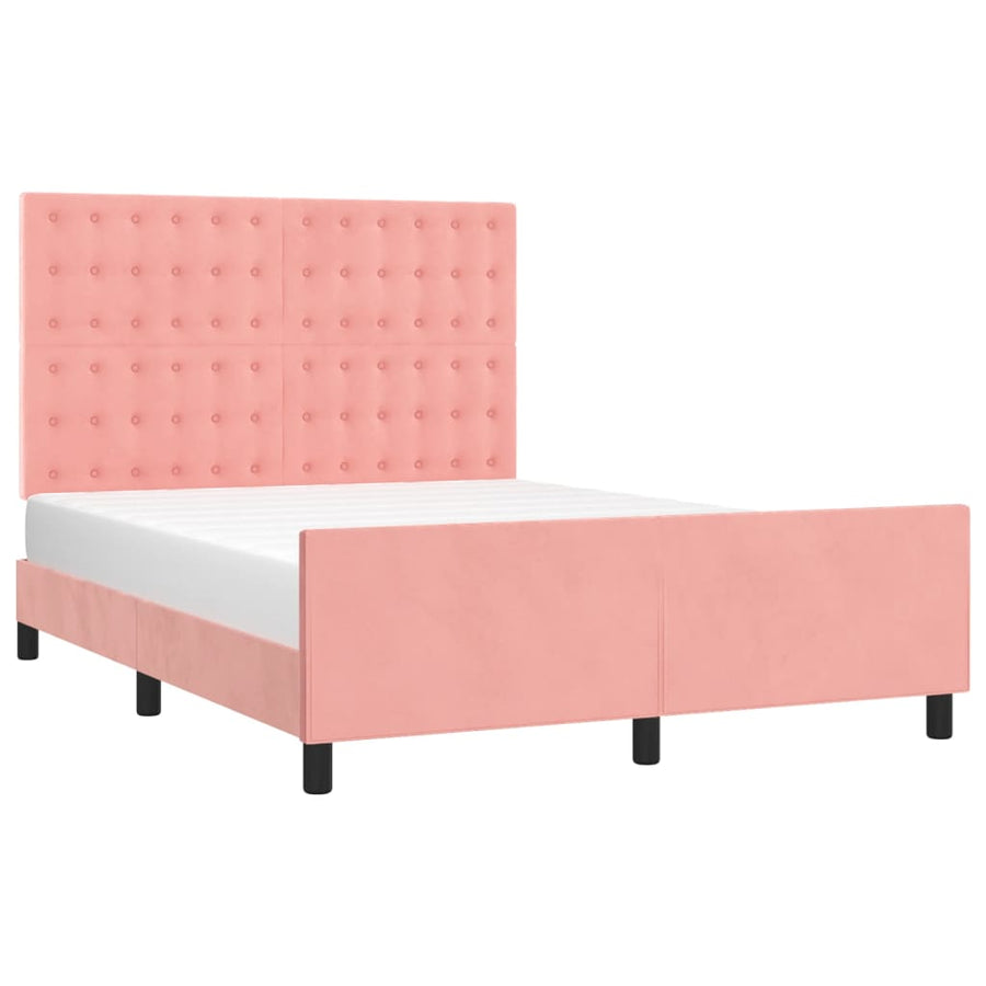 Bedframe Met Hoofdeinde Fluweel Roze 140 x 190 cm Knopen