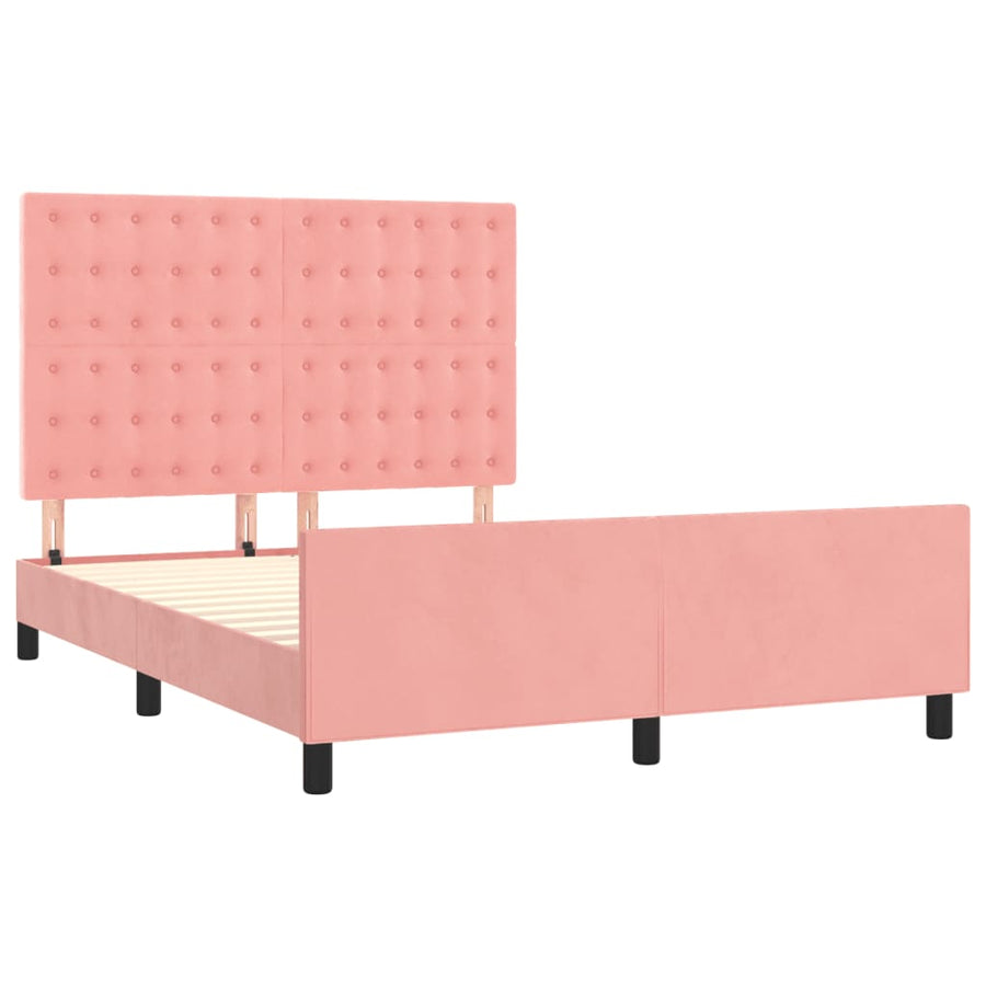 Bedframe Met Hoofdeinde Fluweel Roze 140 x 190 cm Knopen