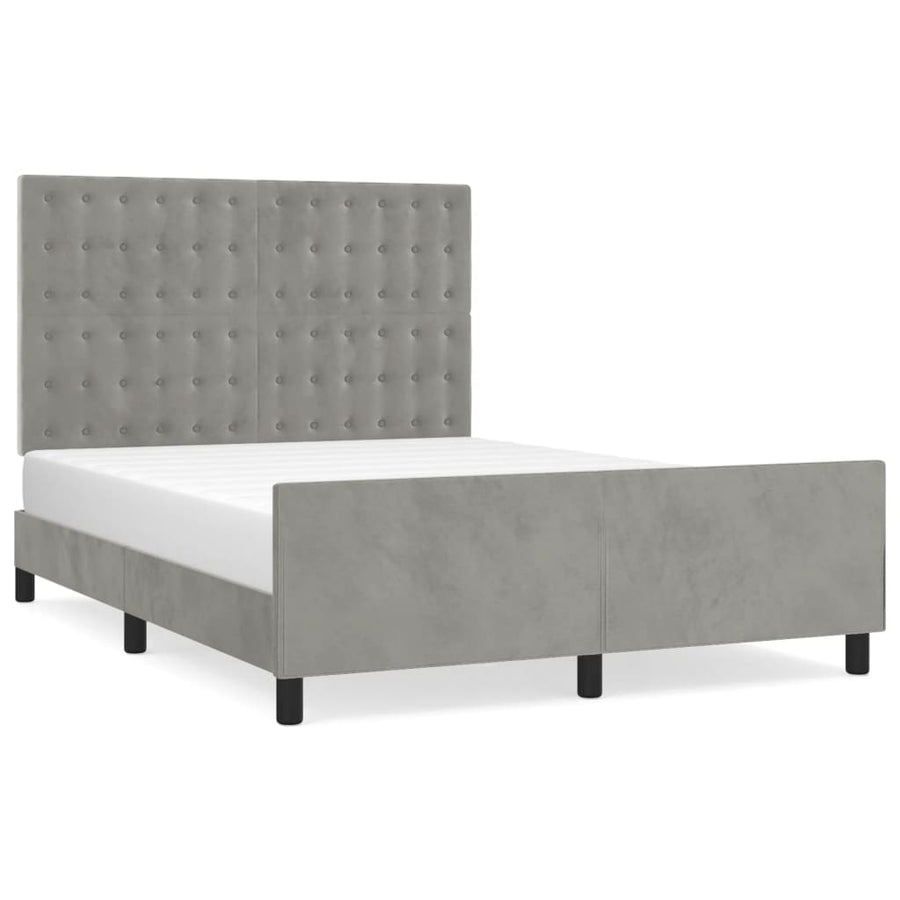 Bedframe Met Hoofdeinde Fluweel Lichtgrijs 140 x 200 cm Knopen