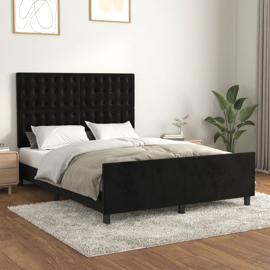 Bedframe Met Hoofdeinde Fluweel Zwart 140 x 200 cm Knopen