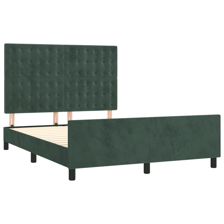 Bedframe Met Hoofdeinde Fluweel Donkergroen 140 x 200 cm Knopen