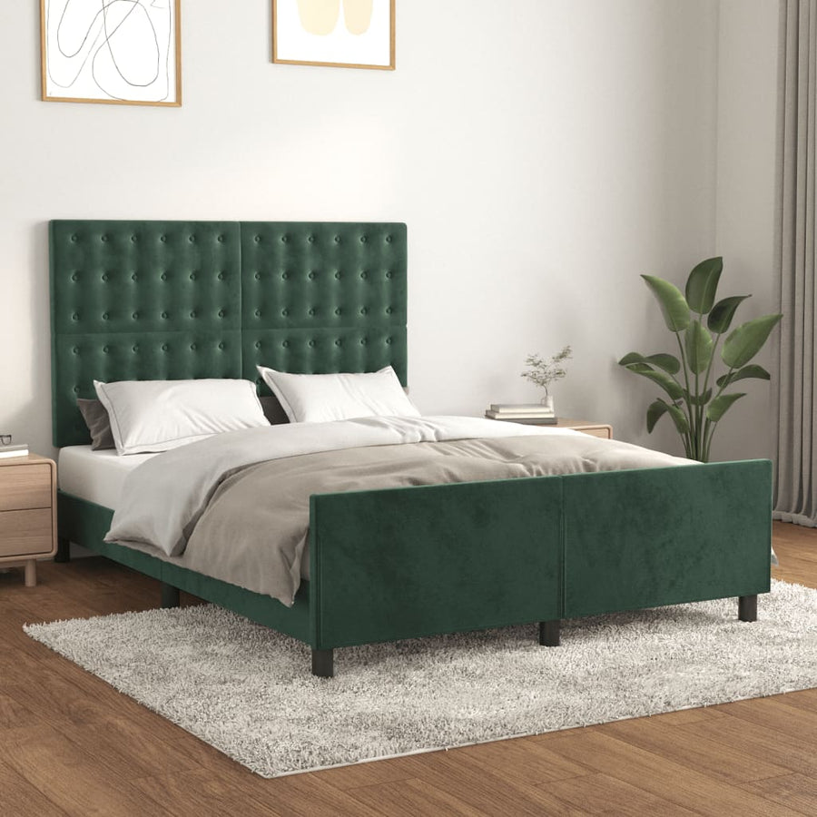 Bedframe Met Hoofdeinde Fluweel Donkergroen 140 x 200 cm Knopen