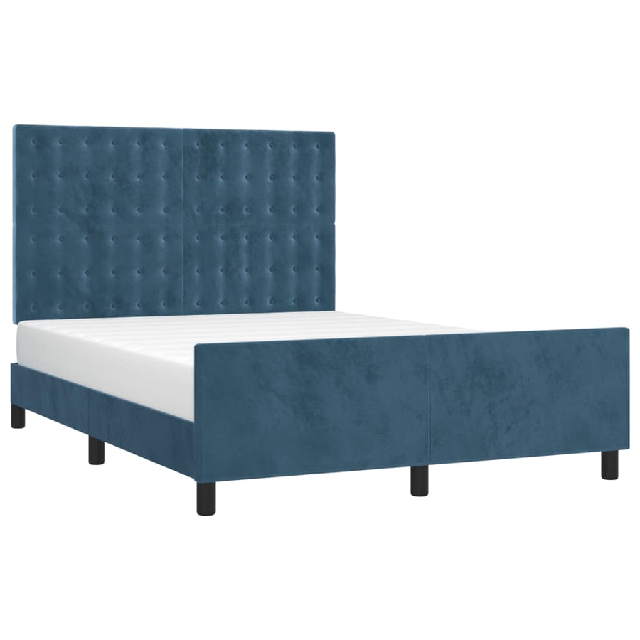 Bedframe Met Hoofdeinde Fluweel Donkerblauw 140 x 200 cm Knopen