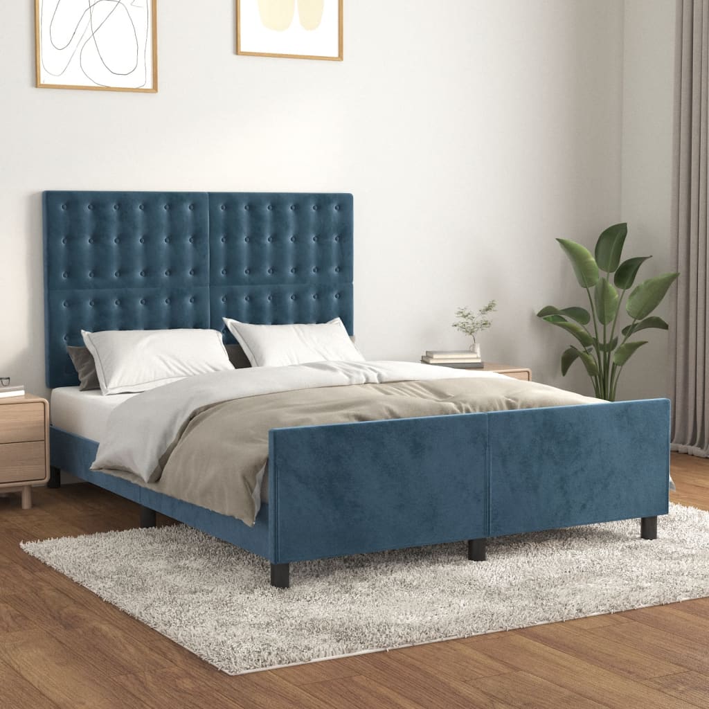Bedframe Met Hoofdeinde Fluweel Donkerblauw 140 x 200 cm Knopen