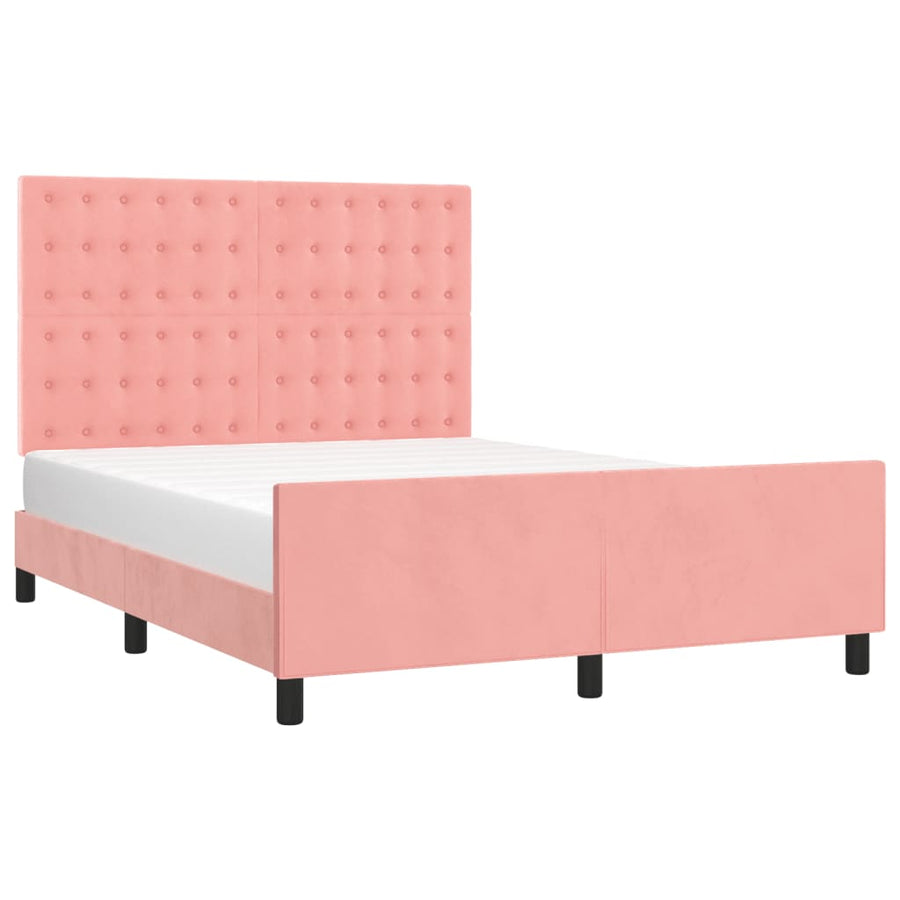Bedframe Met Hoofdeinde Fluweel Roze 140 x 200 cm Knopen