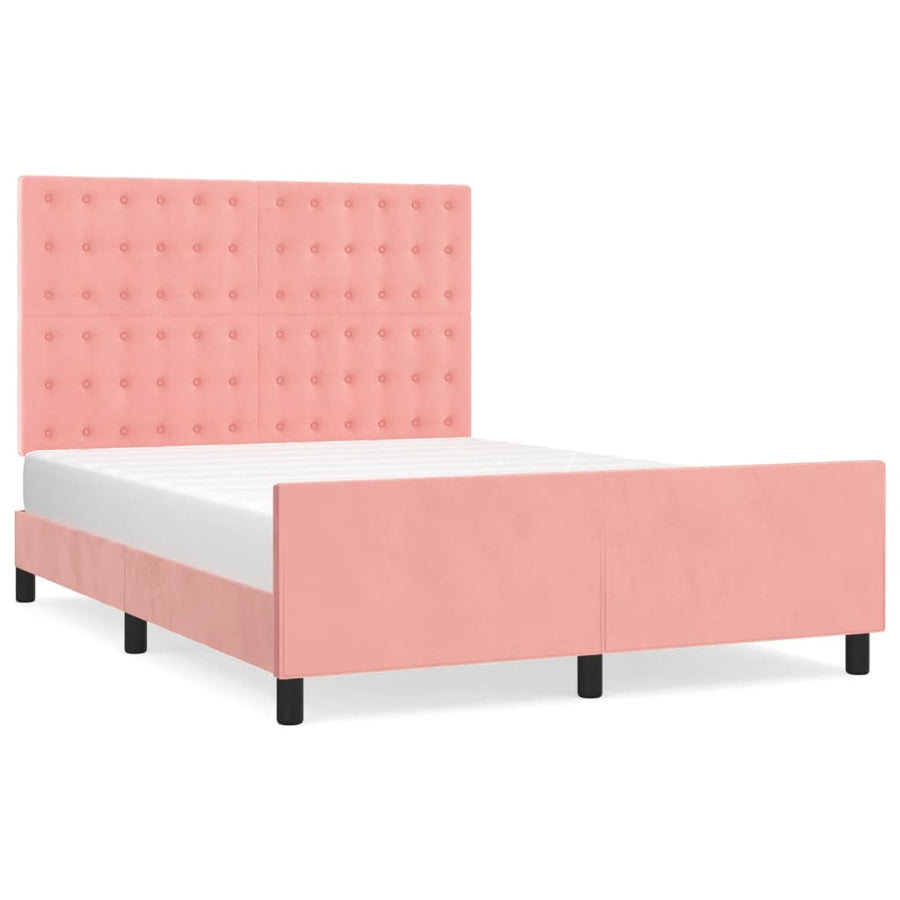 Bedframe Met Hoofdeinde Fluweel Roze 140 x 200 cm Knopen