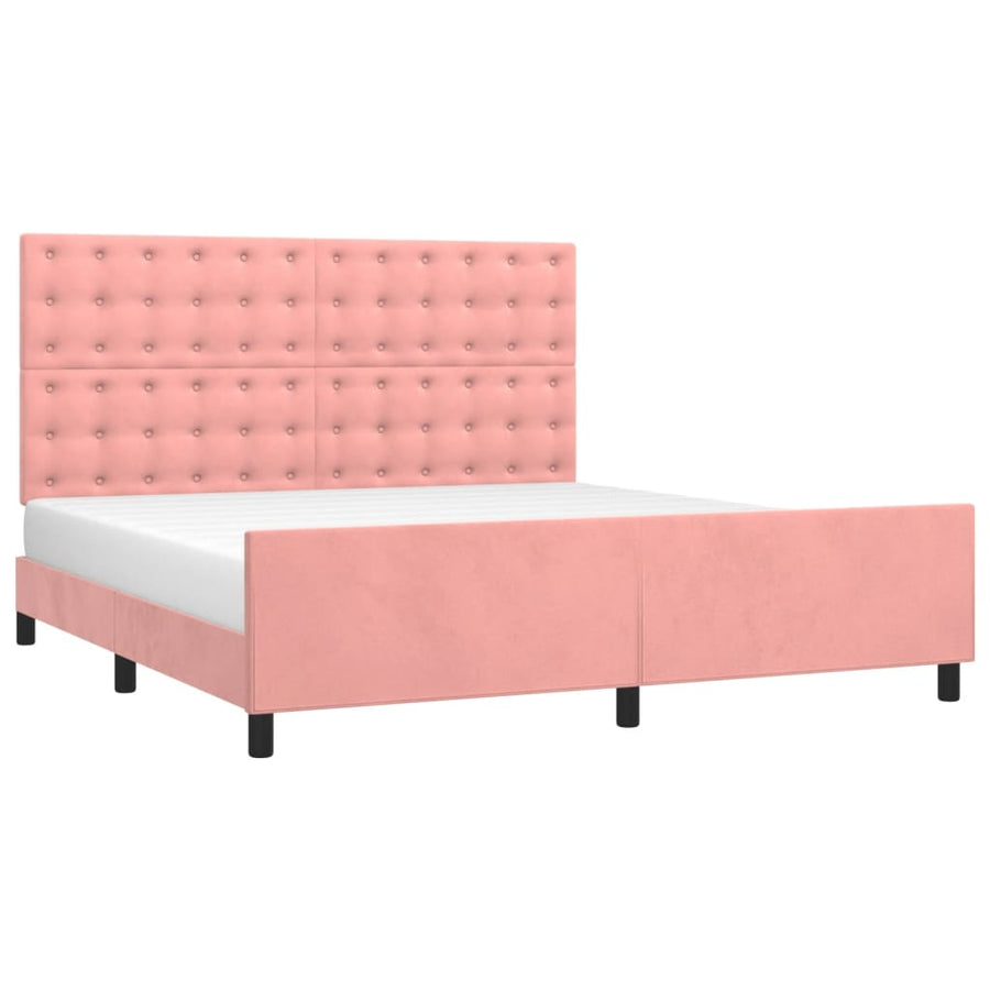 Bedframe Met Hoofdeinde Fluweel Roze 160 x 200 cm Knopen