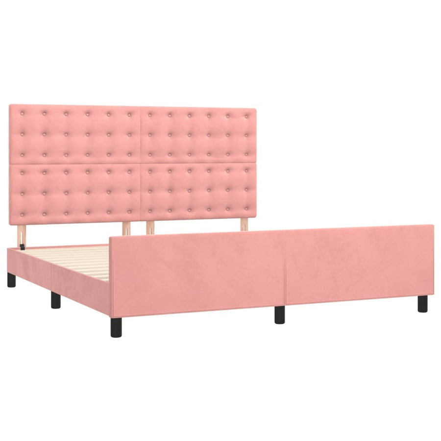 Bedframe Met Hoofdeinde Fluweel Roze 160 x 200 cm Knopen