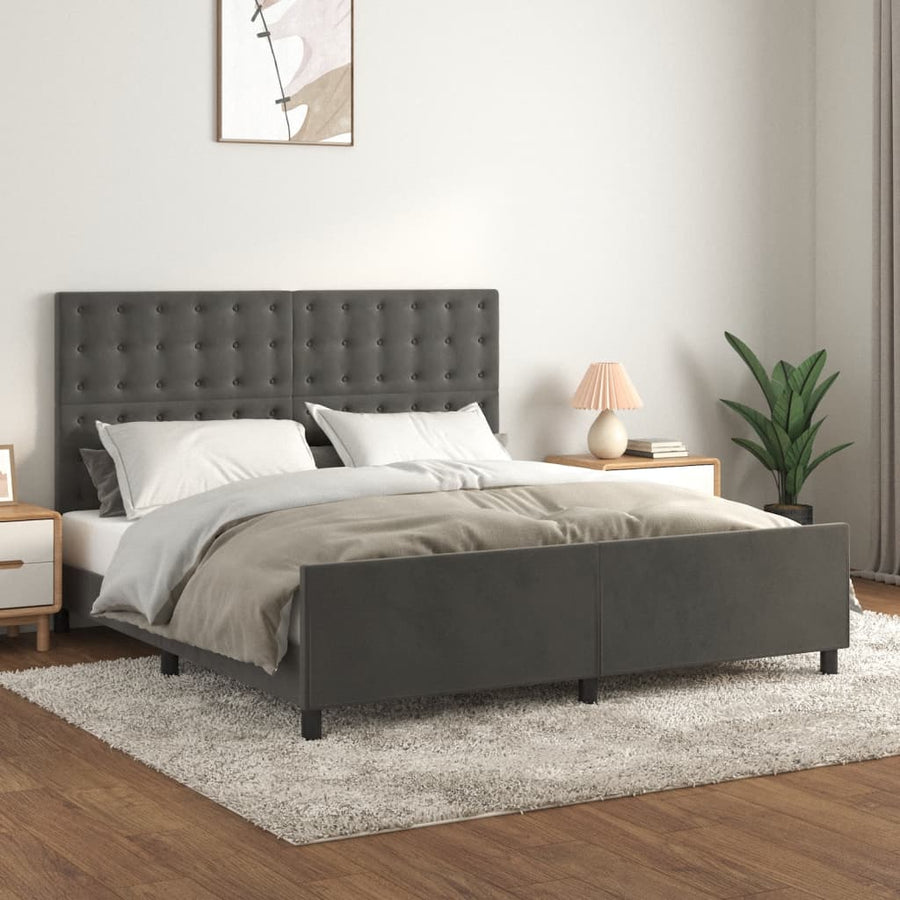 Bedframe Met Hoofdeinde Fluweel Donkergrijs 180X200 Cm Donkergrijs 180 x 200 cm Knopen