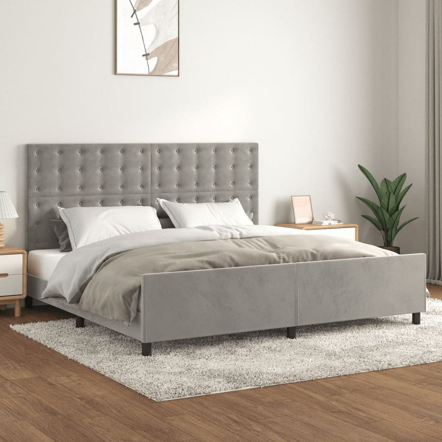 Bedframe Met Hoofdeinde Fluweel Lichtgrijs 200 x 200 cm Knopen