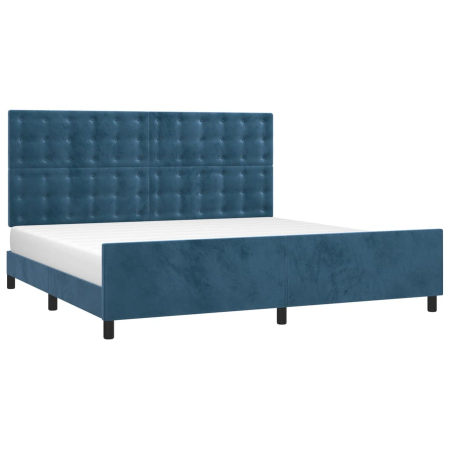 Bedframe Met Hoofdeinde Fluweel Donkerblauw 200X200 Cm Donkerblauw 200 x 200 cm Knopen
