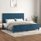 Bedframe Met Hoofdeinde Fluweel Donkerblauw 200X200 Cm Donkerblauw 200 x 200 cm Knopen