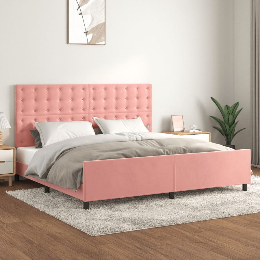 Bedframe Met Hoofdeinde Fluweel Roze 200 x 200 cm Knopen