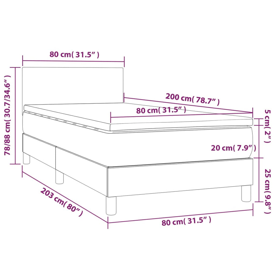 Boxspring Met Matras Stof Donkerbruin 80 x 200 cm Effen ontwerp