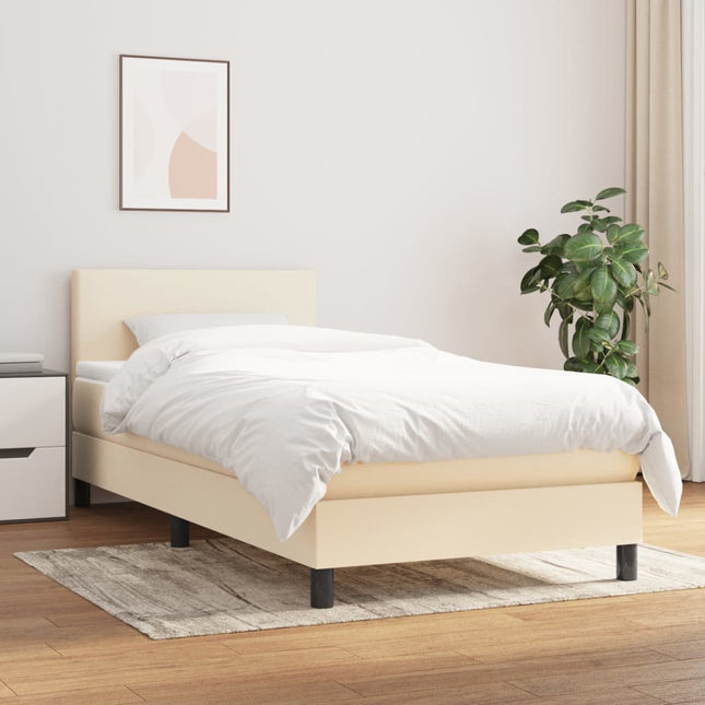 Boxspring met matras stof crèmekleurig 90x190 cm 90 x 190 cm Crème