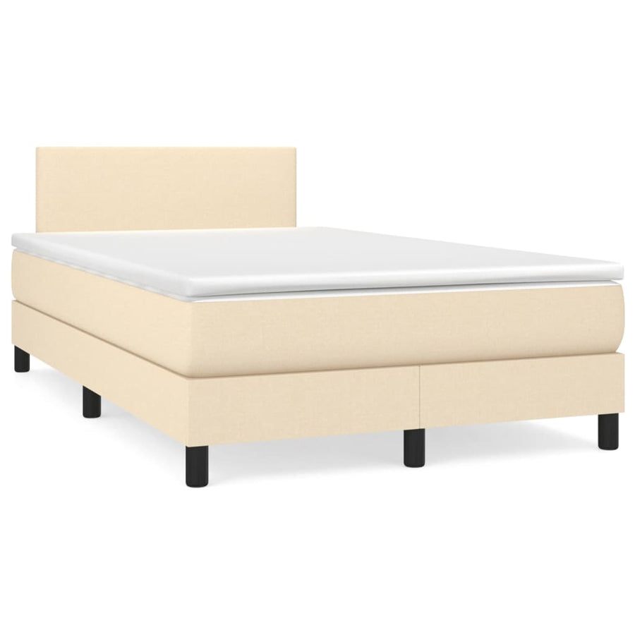 Boxspring met matras stof crèmekleurig 120x200 cm 120 x 200 cm Effen ontwerp